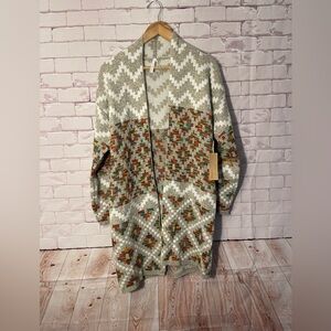 NWT Dreamers Open Front Long Cardigan Sweater Womens Southwestern Aztec